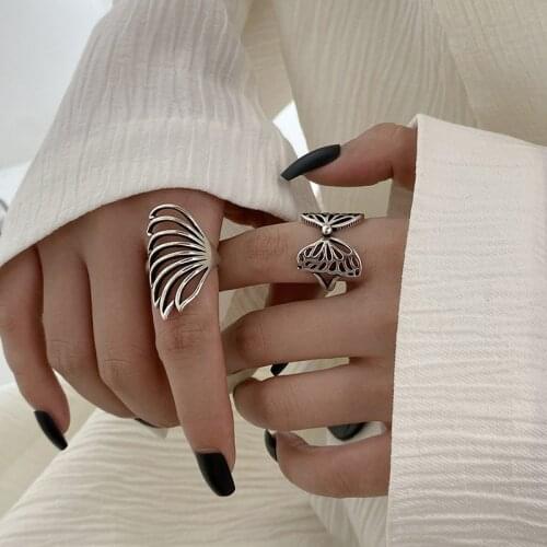GSOLD Vintage Distressed Silver Color Butterfly Wings Index Finger Ring Simple Opening Adjustable Ring Women Party Jewelry