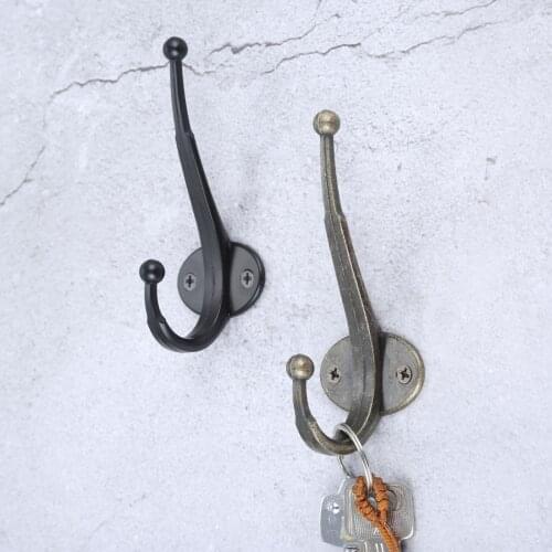 1set Wall/Door Hooks Heavy Duty Metal Mounted Hanger w/screw Antique Bronze/Black Coat/Key/Bag/Towel/Hat Double Head 122mmx47mm