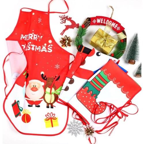 1Pcs Red Christmas Aprons Adult Santa Claus Aprons Women and Men Dinner Party Decor Home Kitchen Cooking Baking Cleaning Apron