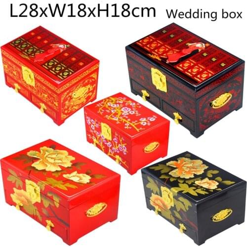 3 Layer Large Wooden Box with Lock Home Decor Storage Box Lacquerware Chinese Wedding Gift Sliding Drawer Jewelry Box Packaging