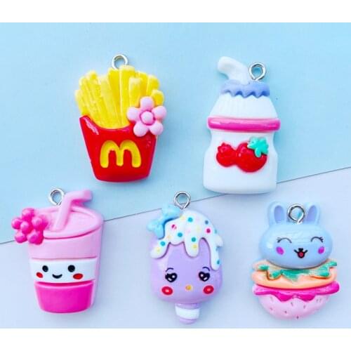 5Pcs Cute Kawaii Cartoon French Fries Drink Popsicle Series Resin Flat DIY Charm Pendant Center Decoration Accessories A01