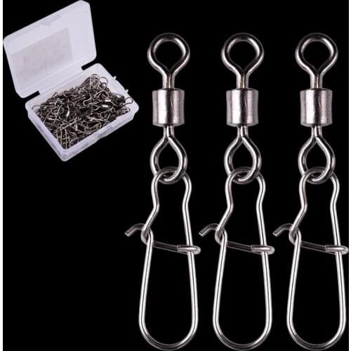 50PCS/Box 14#-2/0# Stainless Steel Fishing Connector Pin Bearing Rolling Swivel Snap Pins Fishing Tackle Accessories
