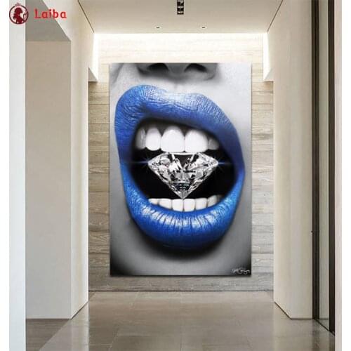 Diy Diamond Painting Modern art, sexy blue lips, diamonds diamond mosaic full square drill diamond embroidery cross stitch