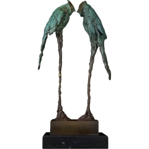 Bronze Statue Abstract Couple Parrots Sculpture Big Green Love Bird Figurine Large Vintage Art for Wedding Gifts Decor