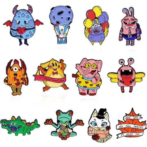 Monsters University Brooch Dinosaur rabbit bird chicken dog elephant frog fox crocodile Dragonfly Pin animal Maple Leaf Badge