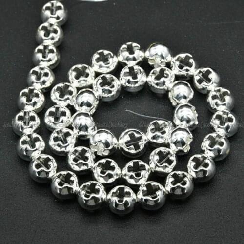 New Arrival Hollow Out Cross Shape 10mm Round Shape Beads For Jewelry Making Findings Rose Gold Sivler Plating Beads 5pcs/lot