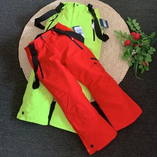 Childrens Ski Pants Girls Outdoor Veneer Straps Ski Pants Plus Velvet Warm Boy Waterproof Kids Ski Suit