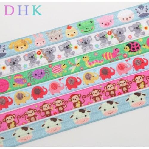 DHK 5/8'' 10yards animals elephant koala pug printed Fold Elastic FOE stretch ribbon hairbow headwear headband DIY OEM B1774