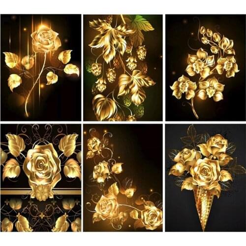 GATYZTORY Paint By Number Gold Flower Oil Painting Art DIY Coloring By Number Door Kits Modern Wall Artworks