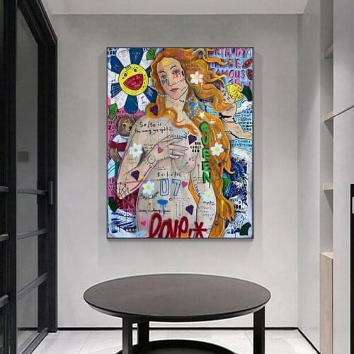 Graffiti Art Canvas Pantings The Birth Of Venus Poster Reproductions Oil Painting Canvas Print Wall Picture For Living Room