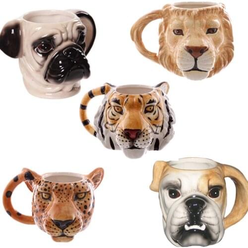 Ceramic Pug Head Cup 3d Three-dimensional Dog Head Animal Cup Ceramic Cup Coffee Cup Handy Cup Simple Home Decoration Gift