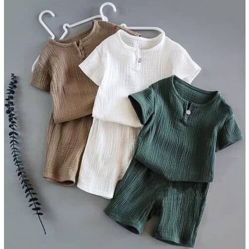 Boys Summer Clothing Set 2pcs Baby Outfits Clothes Set Girl Cotton And Linen Kids Children Baby T Shirt Set