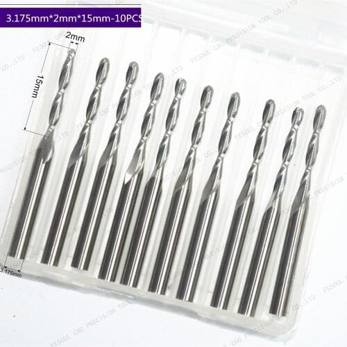 3.175mm(1/8'')*2.0mm*15mm,10pcs,Free shipping 2 Flute Ball Head End Mill,CNC milling Cutter,Solid carbide Woodworking relief Bit