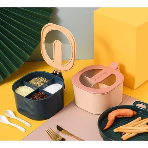 Seasoning Box Salt Pot Kitchen Saucer Sugar Jar Square Box with Cover Spoons Monosoadium Glutamate Storage Kitchen Tools