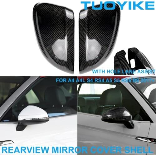 LHD RHD Real Carbon Fiber Rearview Rear Side Mirror Cover Cap Shell Trim With Lane Assist For Audi A4 A4L S4 RS4 A5 S5 RS5 B9
