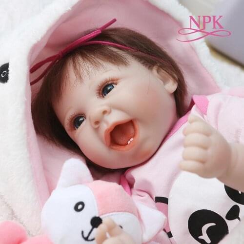 NPK 55CM bebe doll reborn baby lifelike real touch soft body happy baby in blanket dress set Christmas Gift