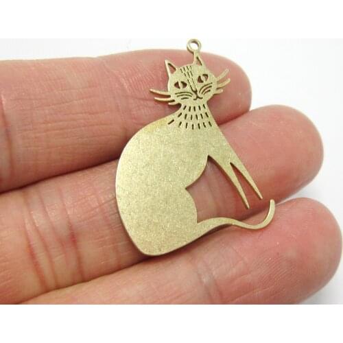Brass cat charm Earrings pendant 34x22x0.8mm Raw brass necklace pendant -2pcs R1257