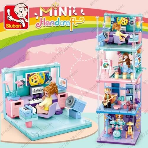 SLuban Minifigure MINI Handmade 4 in 1 Rock Band Girl Building Block Player Building Blocks Childrens Educational Toys Kid Gift
