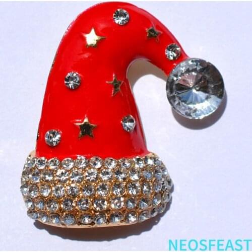 Fashion Jewelry Santa Cap brooches Vintage pins Rhinestone Christmas Decoration for Women Coats Accessories Girls New Year Gifts
