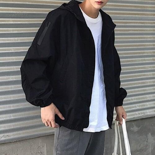 Men jacket coat hooded zipper male jacket long sleeve loose high quality 2XL black jackets for boys light thin moto jacket coat