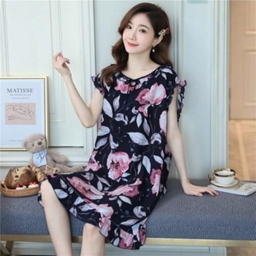 Mom Flower Nightdress Big Size Loose Homewear Print Soft Sleepwear Fashion Hot New Short Sleeve Sleepdress KPaCotAkoWka