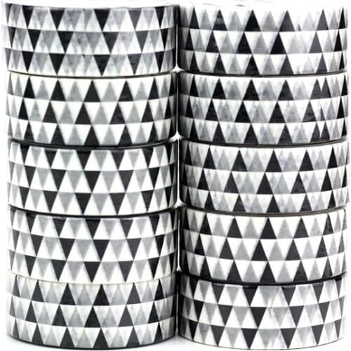NEW 10pcs/Lot Decorative Black and White Triangles Japanese Washi Tapes for Bullet Journal Adhesive Masking Tape Cute Papeleria