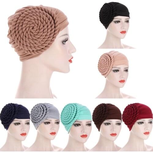 New Braid Turban Muslim Hijab Women Headwear Indian Turban Bonnet Chemo Cap Hat Head Scarf Wrap Islamic Hair Loss Cover Beanies