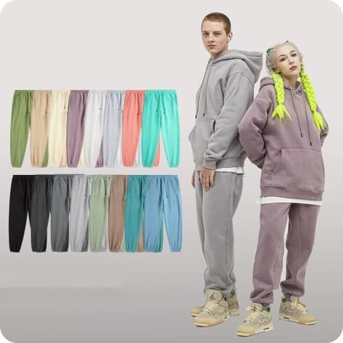 Autumn Winter Thicken Fleece Sweatpants For Men And Women Solid Color Classic Drawstring Tie Feet Sport Youth Retro Casual Pants