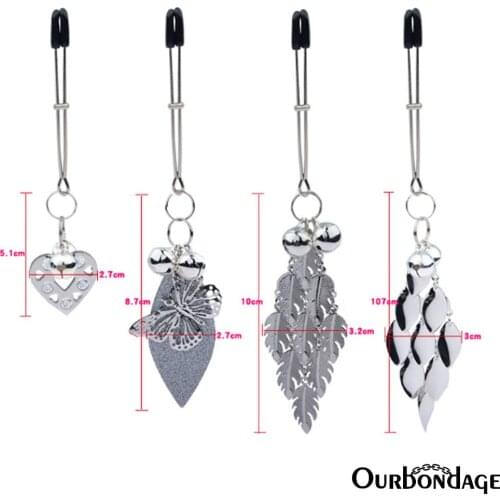 Ourbondage Stainless Steel 4 Type Nipple Clamps Clips With Buttfly Leaf and Heart Shape Adult Sex Toys For Women Lesbian