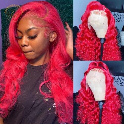Lace Frontal Wigs Dark Pink Red Curly 13X4 Lace Front Wig 180% Density Wavy Colored Human Hair Wigs Closure Wigs For Women