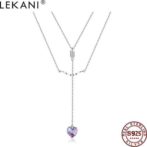 LEKANI 925 sterling silver Necklace Heart Shaped Crystal Pendant Jewelry Luxury Necklaces For Women and Girls Neck Decoration