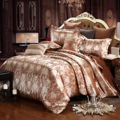 Luxury Silk Satin Jacquard Duvet Cover Bedding Set King Size Bed Sheets and Pillowcases Gold Quilt Cover High Quality for Adults