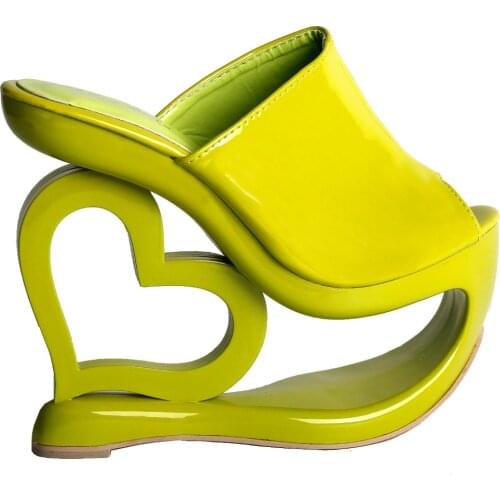 LF40205 Retro Green Heart Heel Wedge Wedding Party Slip-ons Sandals Size 4/5/6/7/8/9/10