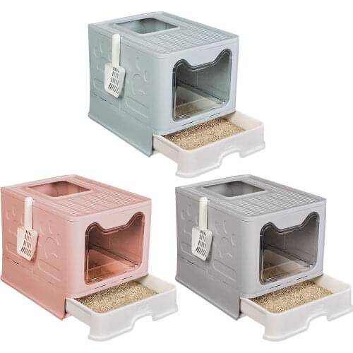 Fold Bedpan Cat Litter Box Fully Enclosed Deodorant Pet Toilet with Shovel High Capacity Cat Litter Tray Within 6.8KG