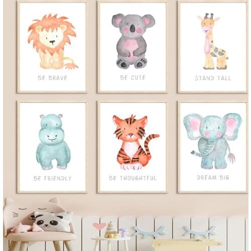 Elephant Lion Zebra Tiger Deer Nursery Wall Art Canvas Painting Nordic Posters And Prints Wall Pictures Girl Boy Kids Room Decor