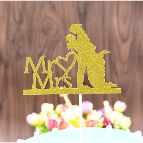50pcs Mr&Mrs Cupcake Cake Toppers Flag For Wedding Party Aniversary Birthday Baby Shower Decorations Supplies