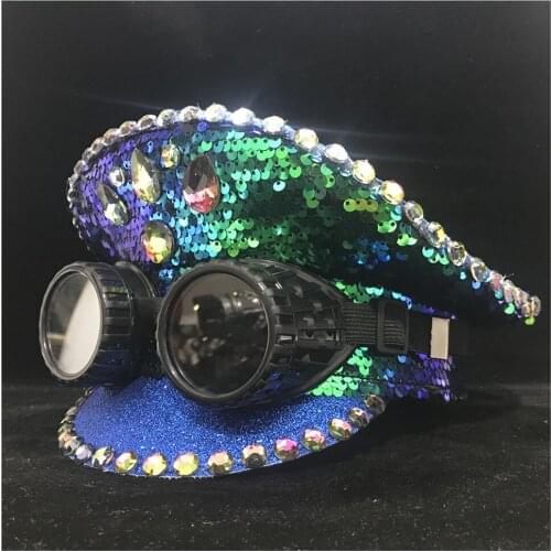 Unisex Men Women Green Police Hat With Black Metal Classes Performance Military Hat Captain Hat