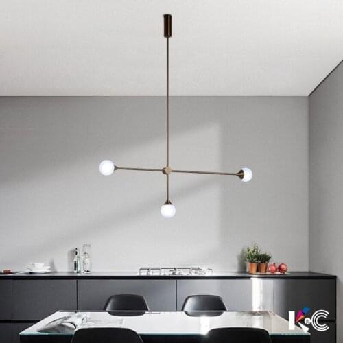 Nordic Line Iron Chandelier Lighting Modern Glass Ball Lampshade Hanglamp Three-headed Lustre Living Room Bedroom Dining Room