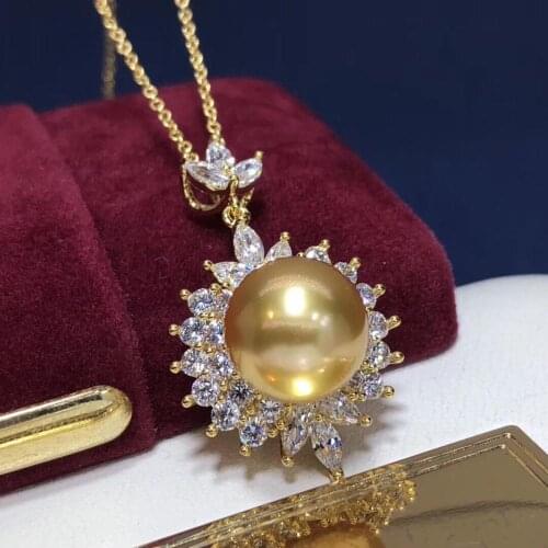 Pearl Pendant Fine Jewelry 925 Sterling Silver Natural Ocean Gold Pearl 10-11mm Pendant Necklaces for Women FIne Pearls Pendants