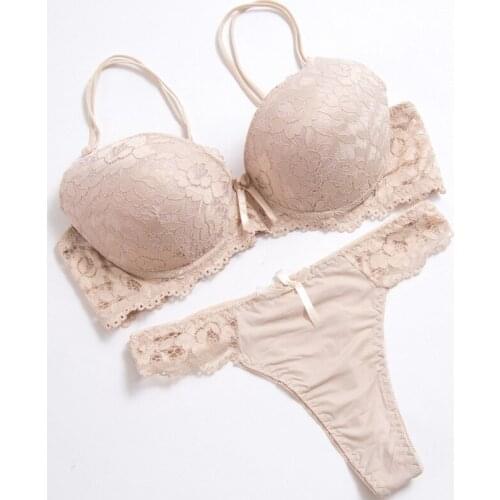 Women Sexy Thong Lace Push up Bra Set Lingerie Women Underwear Sets Intimates Embroidered Floral Black White Bra Brief Sets