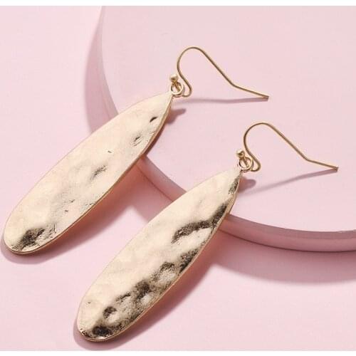 ZWPON Fashion Hammered Bar Earrings Zinc Alloy Hammered Teardrop Vertical Earrings for Women Minimalist Female Jewelry Wholesale