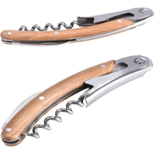 100Pcs/Lot Multifunction Wine Opener Professional Bottle Opener with Knife Portable Wooden Handle Screw Corkscrew