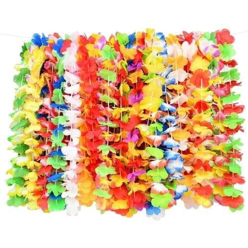12pcs Hawaiian Party Decor Artificial Flower Leis Garland Necklace Hawaii Luau Summer Beach Birthday Tropical Wedding Decoration