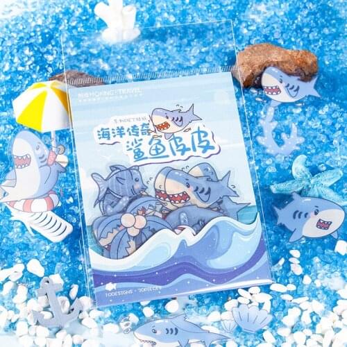 30 PCS PET Waterproof Durable Blue Cute Cartoon Sea Animals Dolphin Whale Octopus Decorative Stickers for Scrapbooking DIY Craft