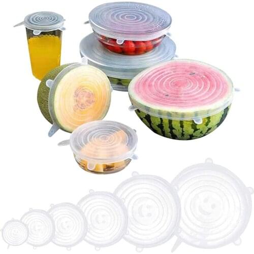 6/4pcs Silicone Stretch Lids Reusable Durable Food Storage Covers Keeping Fresh Seal Bowl Stretchy Wrap Cover Kitchen Cookware