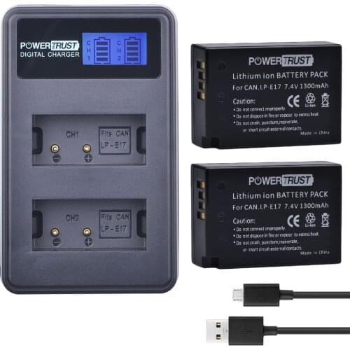 2X LP-E17 LPE17 LP E17 Batteries + LCD USB Dual Charger for Canon EOS M3 M5 M6 Rebel T6i T6s T7i 750D 760D 800D 8000D Kiss X8i