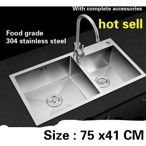 Free shipping Kitchen sink durable manual 3 mm thick food grade stainless steel vogue double groove 75 x41 CM