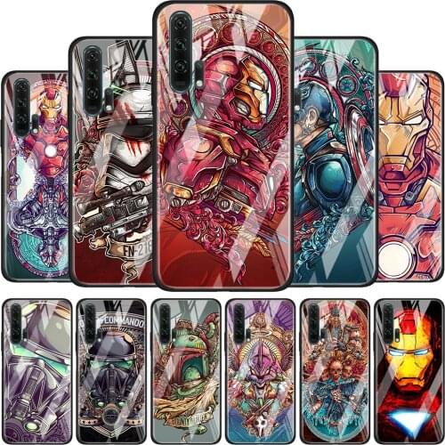 Captain America Iron Man for Honor 30 20 10 9X Pro Plus Lite 8X Huawei Y8P Y6P Y5P Y9 Y7 Y6 2019 Tempered Glass Phone Case