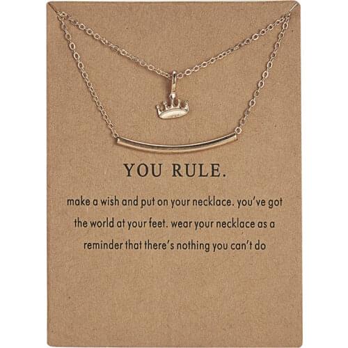 You Rule Gold Double Layer Necklace Crown Metal Clavicle Bone Pendant Choker Necklace Pendant Women Jewelry