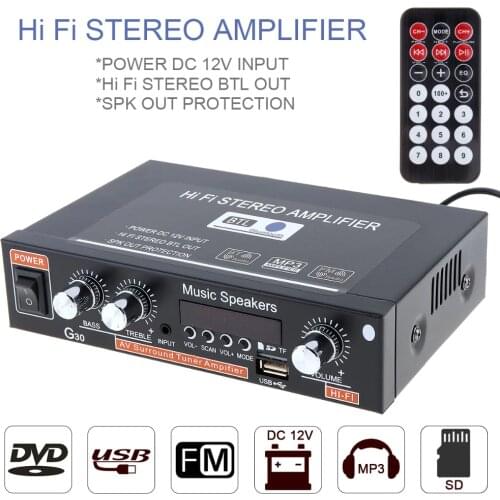 HIFI Bluetooth Auto Car Audio Power Amplifier FM Radio Player Support SD USB DVD MP3 for Car Motorcycle Home with Remote